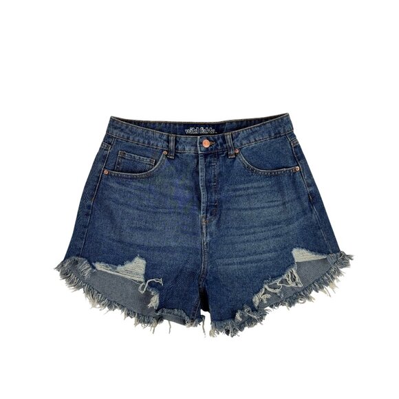 Wild Fable Denim Shorts Womens Size 10 High Rise Distressed Angled Hem - Picture 11 of 11